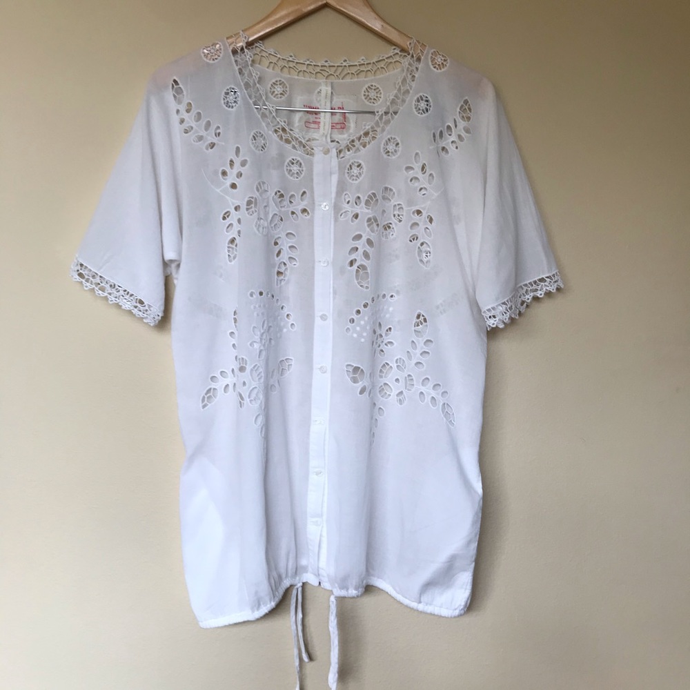 Johnny Was White Drawstring Eyelet Tunic